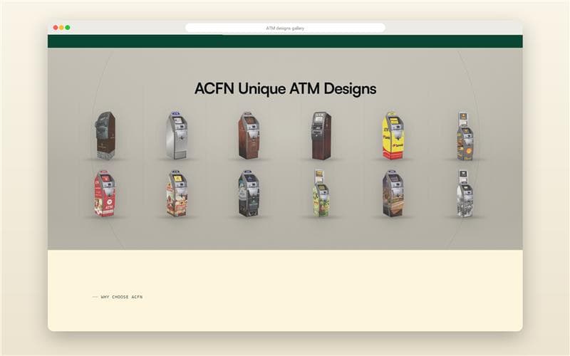 ACFN ATM design gallery showcasing different ATM machine variations